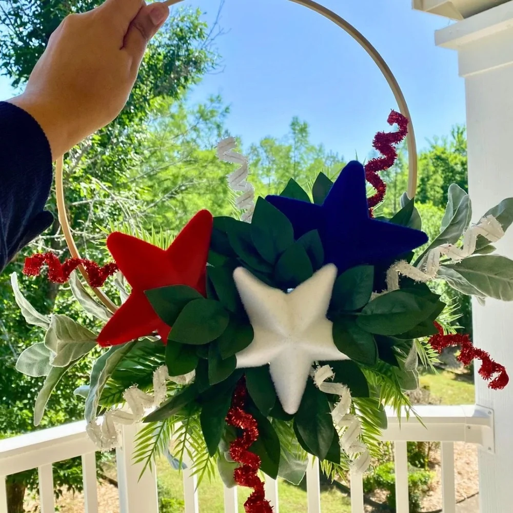 Handmade Patriotic American Door Wreath Fourth of July Front Door Decoration |